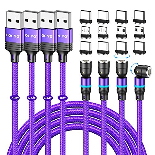 Magnetic Charging Cable 3A Fast Charging [4 Pack, 10ft,6ft,6ft,3ft], Purple