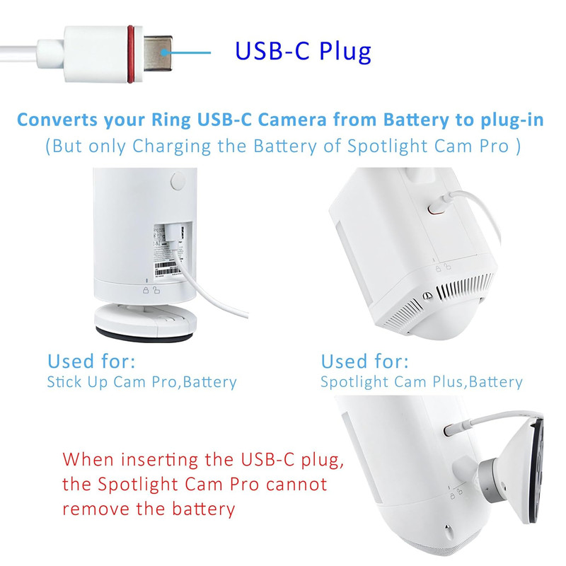 10Ft USB-C Power Cord with Adapter Compatible with Ring Pan-Tilt Mount/Stick up gallery
