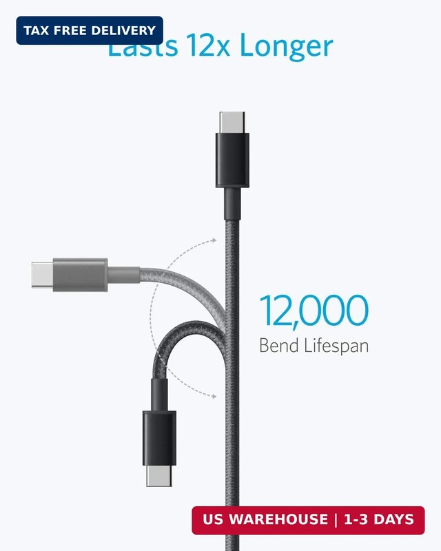 USB Type C Cable Anker 2-Pack 3Ft Premium Nylon USB-C to USB-A Fast Charging gallery