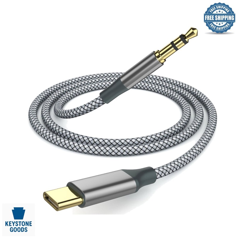 6.5ft USB-C to 3.5mm AUX Audio Cable for Smartphones, Tablets, and Laptops