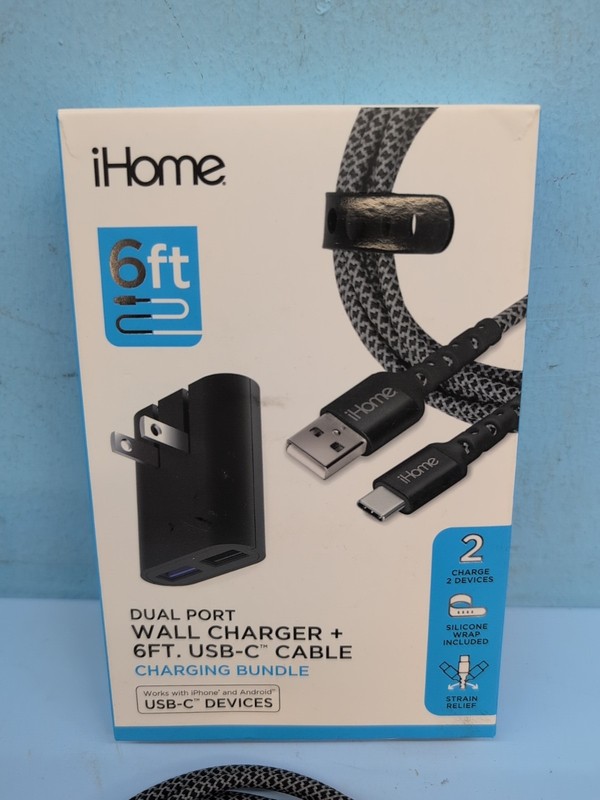 iHome Dual Port Wall Charger & USB-C Cable 6ft Black IHCT3156B-OD gallery