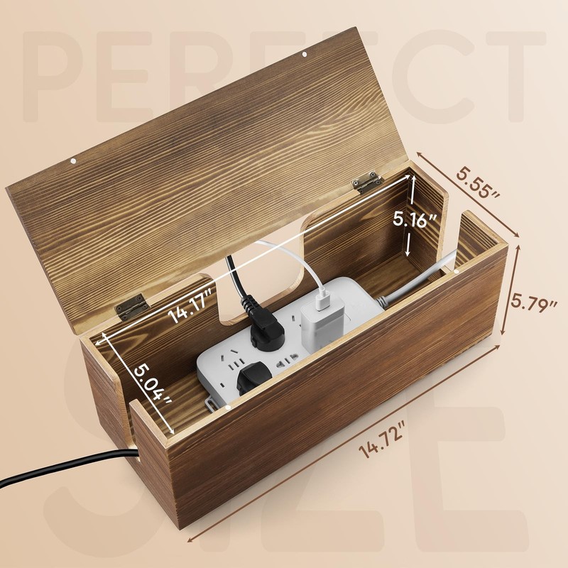 Large Cable Management Box - Burnt Wood Organizer and Power Brown gallery