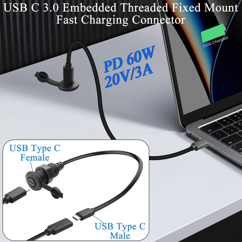 5Gbps USB Threaded Fixed Short Cable USB 3.0 to Female Embedded Charging Data... gallery