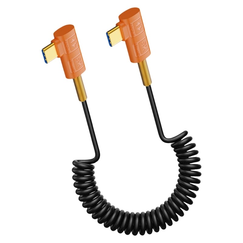 USB Type C Spring Coiled Cable Wire Double Male End Connectors Wire 240w Power