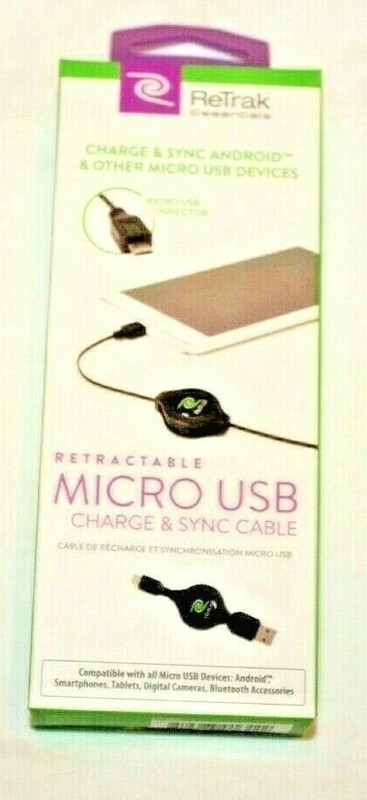 ReTrak Essentials Black Retractable Micro USB Charge & Sync Cable V4-0716