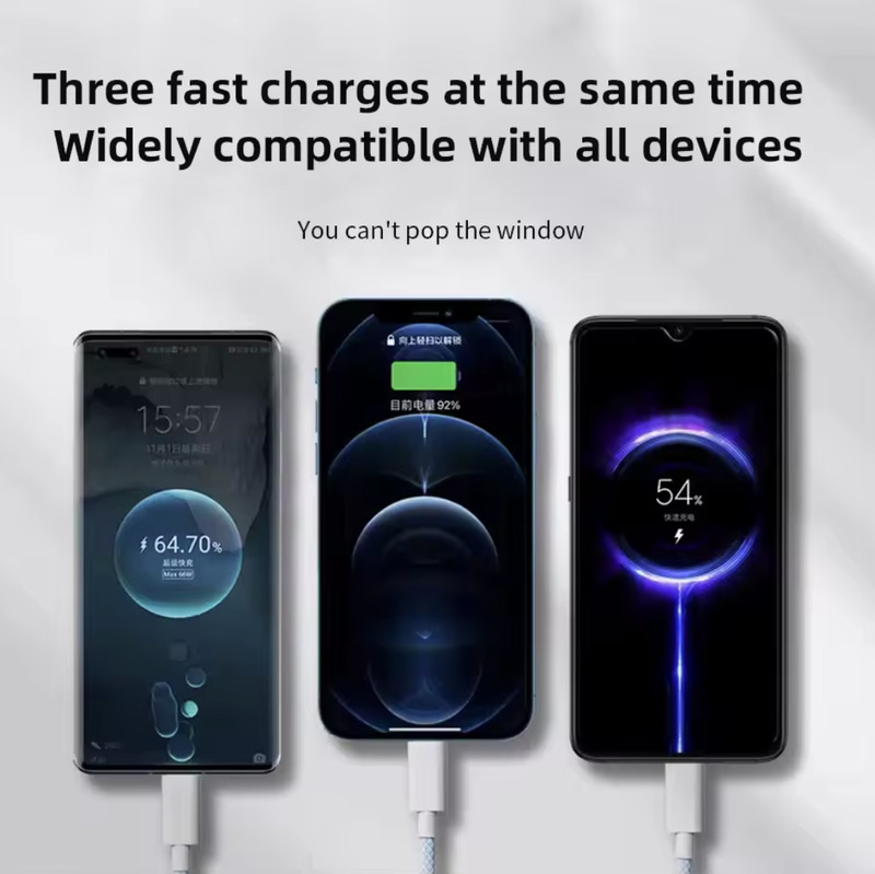 66W 3 In 1 Fast Charging Cable 6A Micro USB Type C Data Cable For Xiaomi Charger gallery