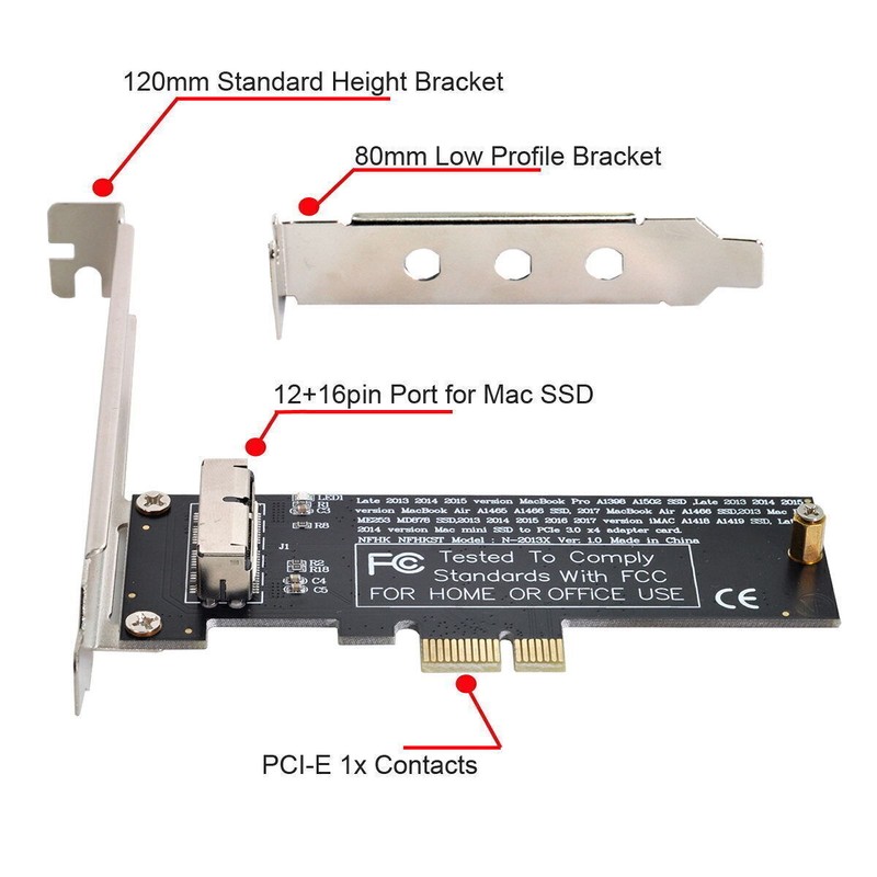 NFHK PCI Express PCI-E 1X to 12+16Pin 2013-2017 Mac Pro Air SSD Convert SATA gallery