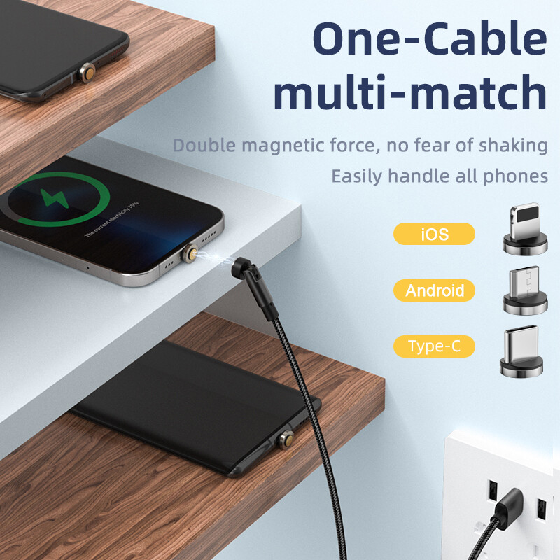540° Rotate Magnetic Charger Cable Phone Fast Charging with Type C Micro USB IOS gallery