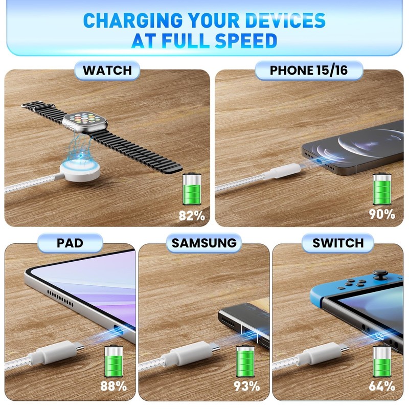 3-in-2 Fast Charger Cable, Thick Braided USB C & A, Multi-Device Charging Cord, gallery