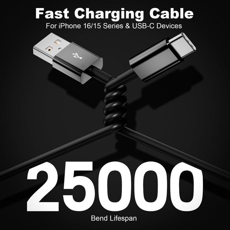 2 Pack USB A To C Cable For Apple iPhone 15 16 17 CarPlay 3FT Fast Charger gallery