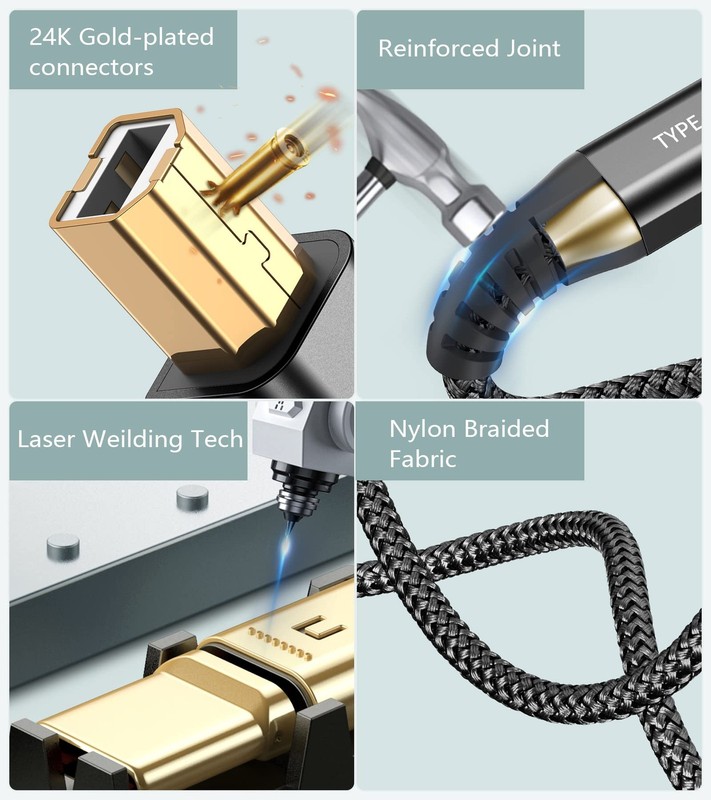 Printer Cable 2-in-1 USB-A/C to USB-B Cord 6.6FT, Type C MIDI Cable Braided H... gallery