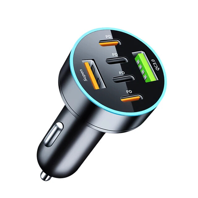 Fast Car Charger USB Cigarette Lighter Socket 6 Port Adapter For iPhone 17 16 15