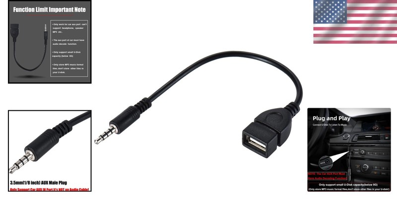 Compact 3.5mm AUX to USB Converter for Music Enjoyment in Your Vehicle gallery