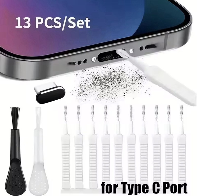 Phone Charging Port Cleaning Kit Dust Plug Brush for iPhone Samsung USB-C