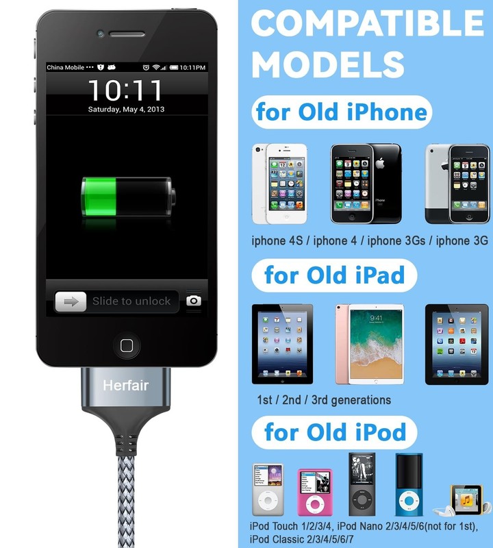 30 Pin to USB C Adapter Ipod Charger Nylon Braided Fast Charging Data Cord Next gallery