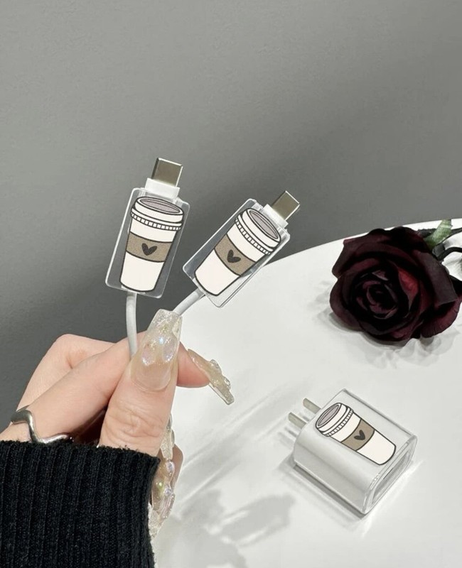 3 PCs Coffee Print Data Cable Protector & Charge ahead Covert ( Fit I Phone)