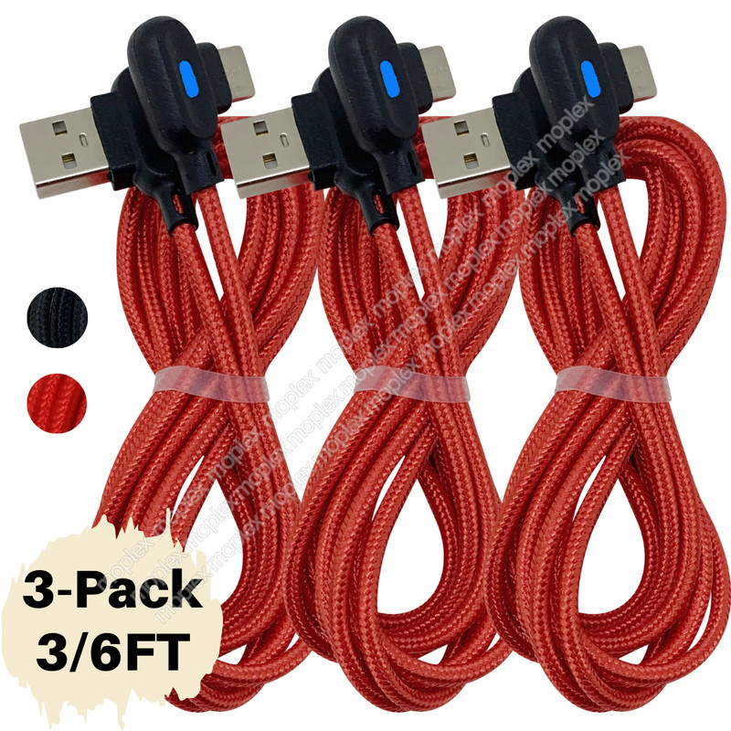 3Pcs 3/6Ft 90 Degree Right Angle USB C Fast Charger Cable Lot Type C For Samsung