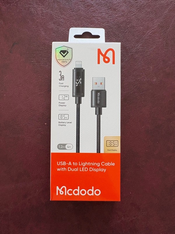 McDodo USB-A Phone Charger Fast Charging Cable with Dual Display – Black