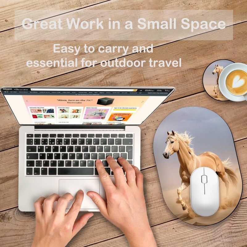 Gaming Mouse Pad with Coasters Set, Horse Design Mouse Pad Non-Slip Rubber Mo... gallery