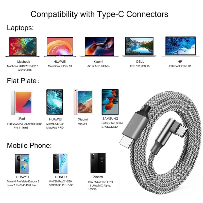 USB to USB Cable 100W 2 Pack 3+6FT to Fast Charging Cable Right Angle for iPh... gallery