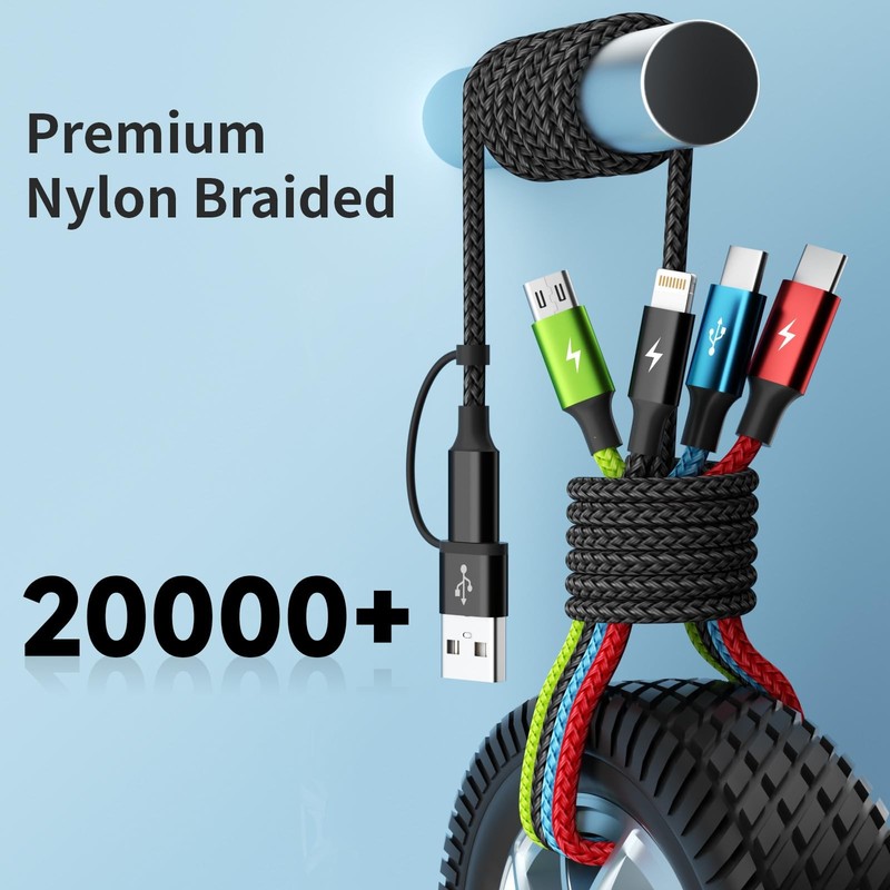 2 Pack 4 In 2 Multi USB Charging Cable Fast Charger Sync Cord Adapter Lead 5ft gallery