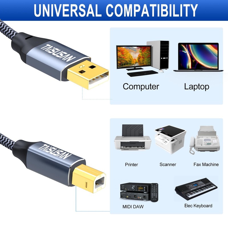 50ft USB 2.0 Printer Cable, High Speed USB A to USB B Printer Cord Compatible... gallery