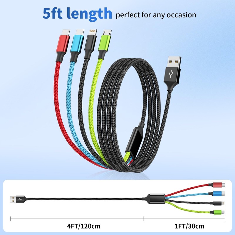 Firsting 4 in 1 Multi Charging Cable [2Pack 5 feet, Black_Red_Blue_Green gallery