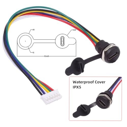 Type C Female Socket 6Pin Header 24AWG 2.0mm Panel Mount DC Power Cable Set gallery