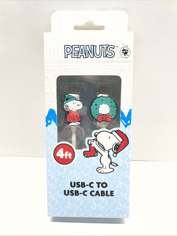 Peanuts Snoopy USB-C Cable 4ft Holiday 75th Anniversary Christmas Stocking New