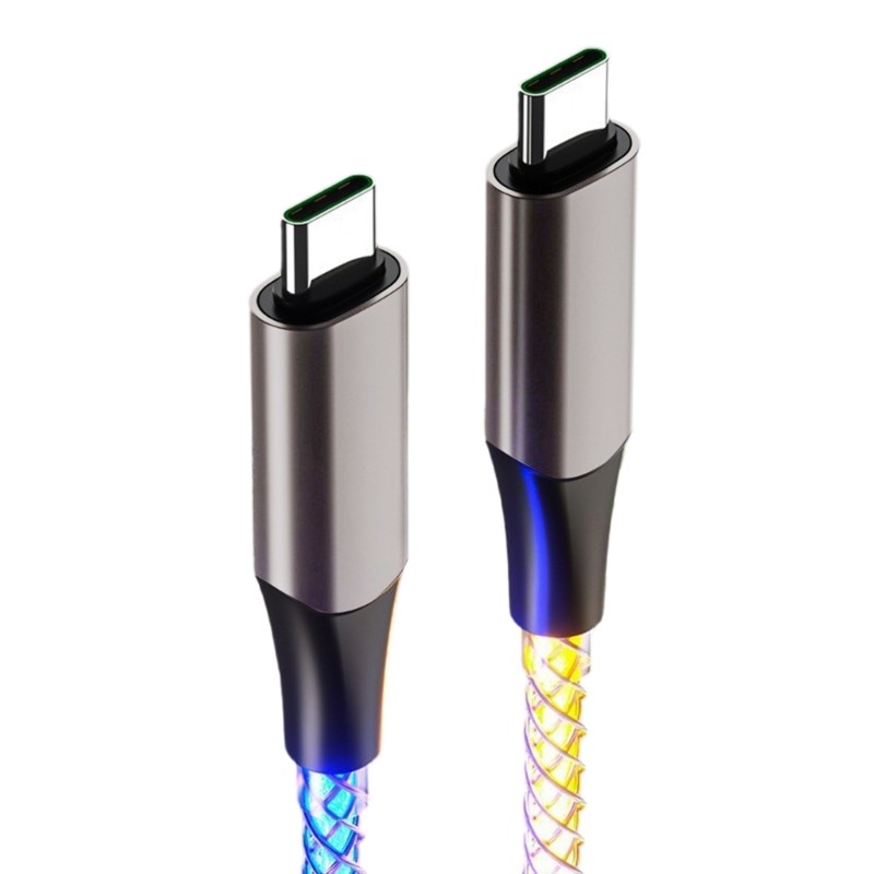 60W USB C to Type C Fast Charging Cord Color Changing Lights Zincs Alloy Connect