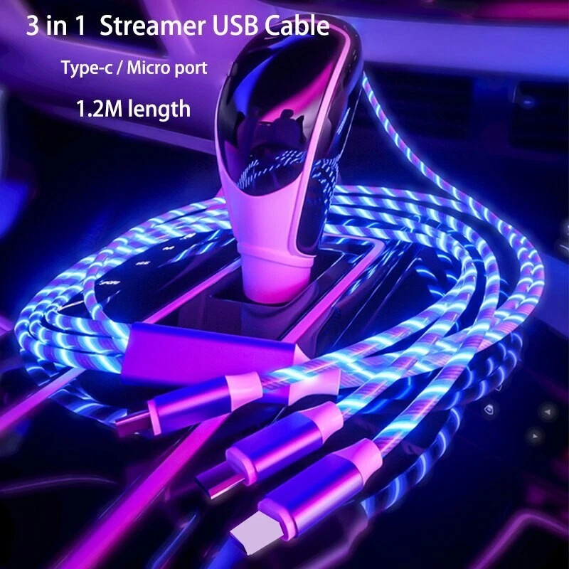 3 in 1 LED Fast Charging Cable Adapter For iPhone Micro USB Type C Charger Cord gallery