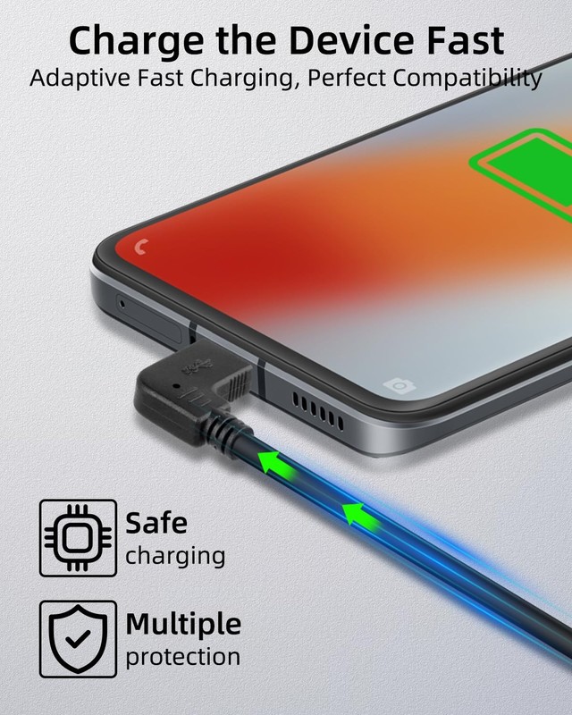 Right Angle USB A to USB C Cable 1 M Black 18W Fast Charging Cord 90 Degree gallery