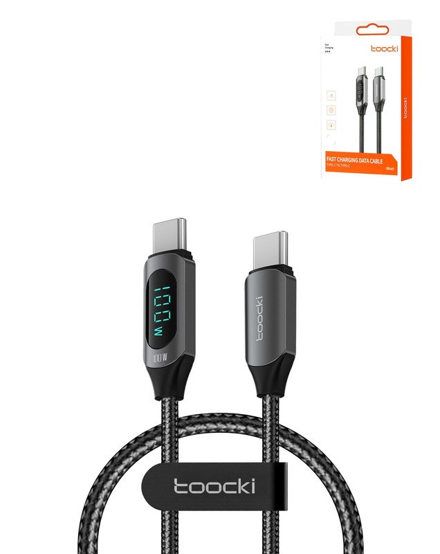 Toocki USB C-C Super Fast Charging Data Cable with Display (BLACK) (100W) (3ft)