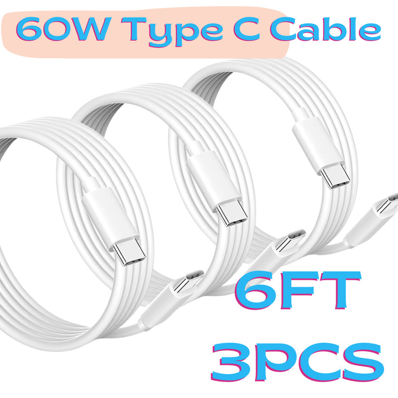 3Pack For iPhone 17 16 15 USB C 60W Fast Charger Cord 6Ft PD Type C Cable Lot