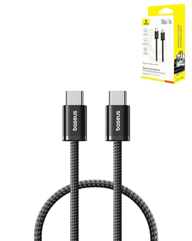 BASEUS USB C-C Dynamic 4 Braided Fast Charging Data Cable (BLACK) (100w) (3ft) gallery