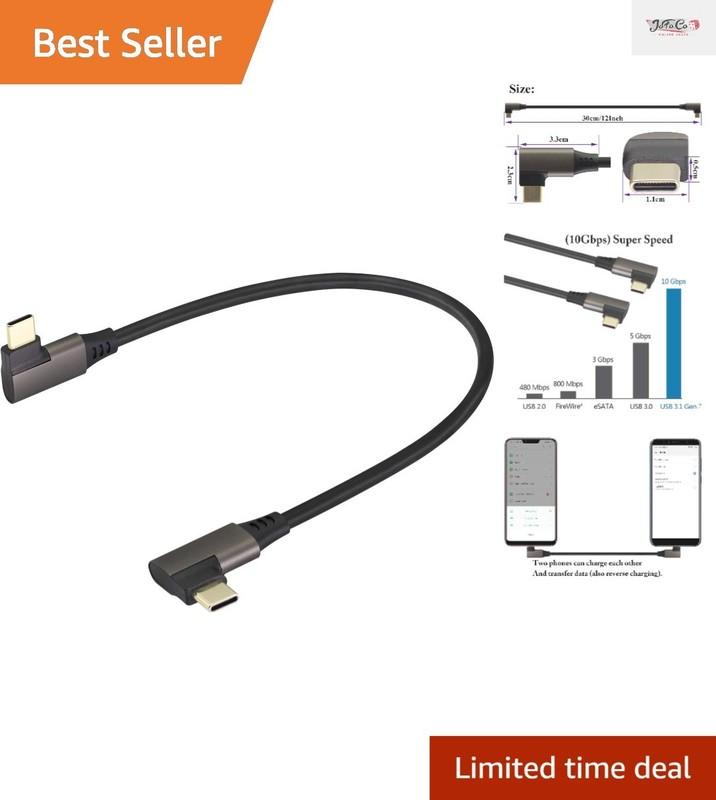 Ultra-Fast 90 Degree USB 3.1 Type C Male Cable – 3A Charging, 0.3M Length