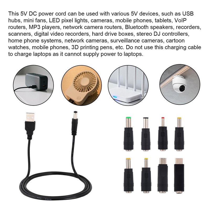 USB to DC 5V Power Charger Cord, Universal DC Power Charging Cable with 8 Ada... gallery