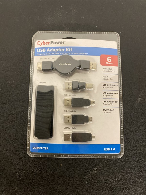 NEW/SEALED USB Adapter Kit. 6 Peices. Retractable USB Cable. Computer. W/ Bag.