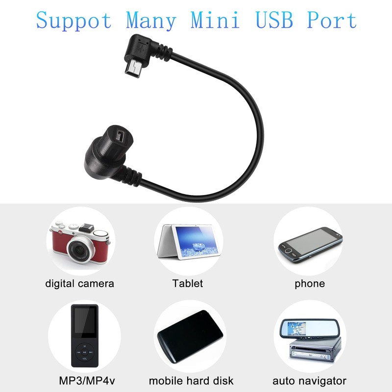 90 Degree Angle Mini USB Panel Flush Waterproof Extension Cable 11 Inch Left gallery