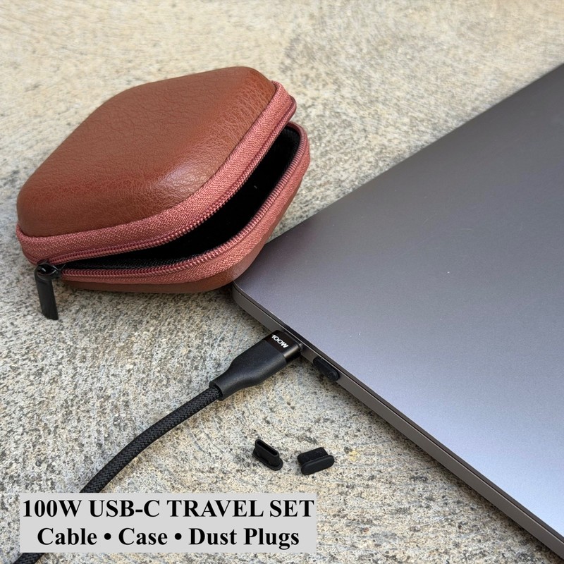 6ft USB-C Fast Charging Cable Travel Kit, Case & Dust Plugs, Black Braided Cord