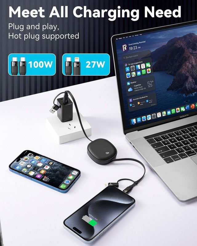 5 in 1 Retractable 100W USB Type C Fast Charging Cable 2Pack 5A Multi Charger gallery