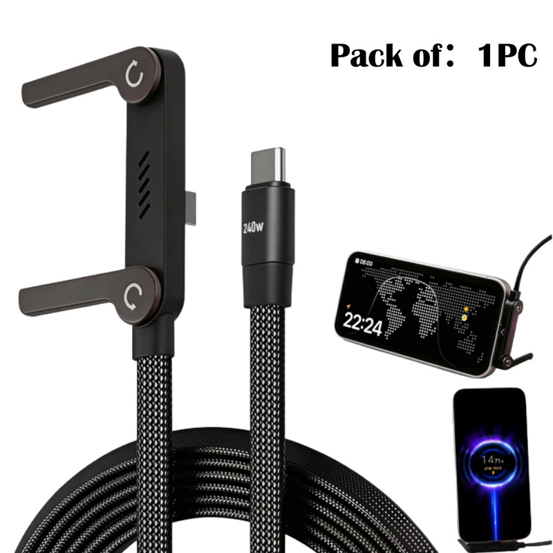 2-in-1 Invisible Holder Charger Cable 240W Fast Charging Cord w/ Phone Stand US