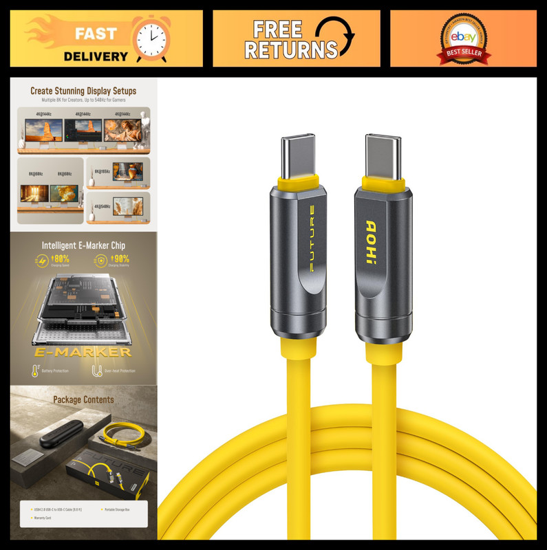 USB4 2.0 Cable 6.6ft, 240W PD3.1 Fast Charging, 80Gbps Data Transfer, Dual 8K Di