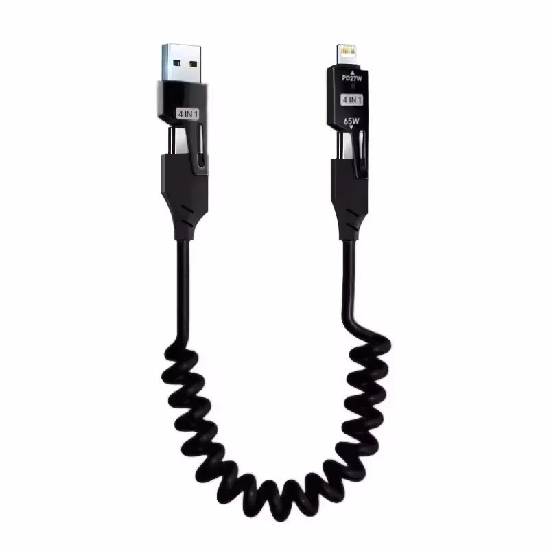 4 in 1 Multi USB Charging Cable Fast 65W Charging Coiled USB C Charger Cord gallery