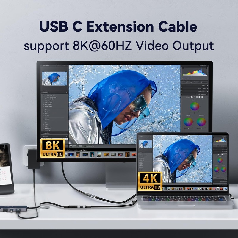 Right Angle USB4 Extension 6.6FT/2M 40Gbps 8K/4K Video 240W Male To Female gallery