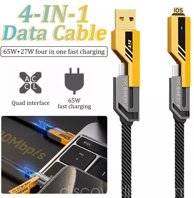 4 in 1 USB Fast Charging Cable Dual Type C PD 27W 65W Charger Data Cord for iOS gallery