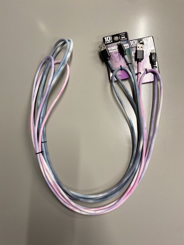 2 Pack 10ft Rapid Charge Tie Dye Canvas Charging Cable for iPhone / iPad / iPod