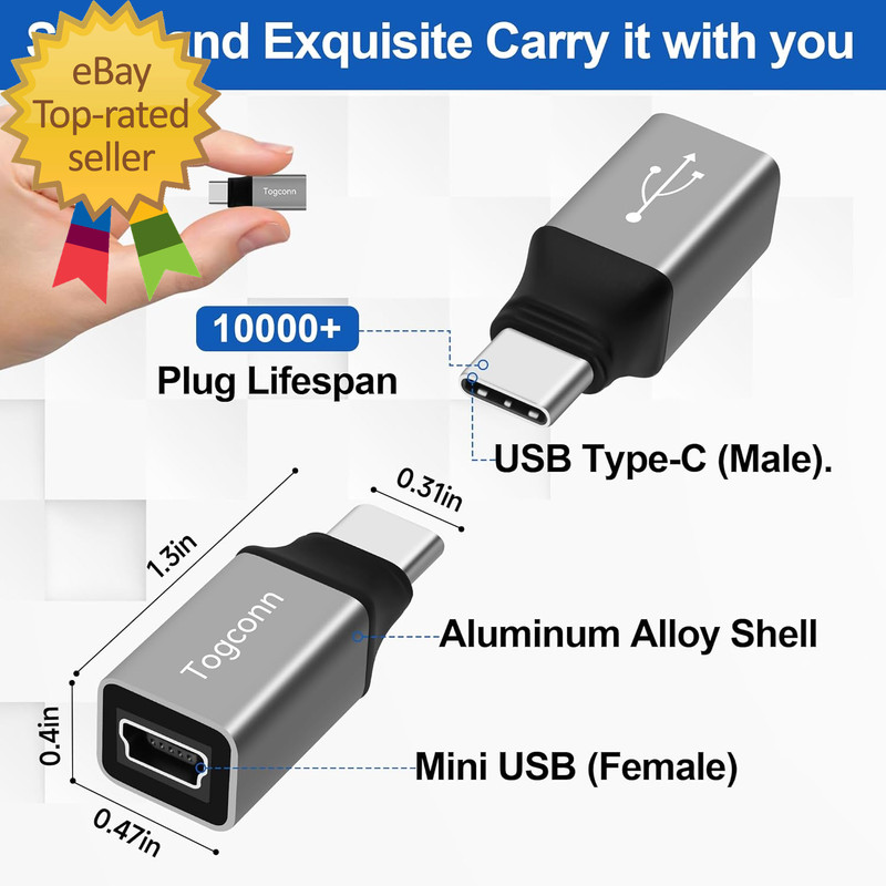 Mini USB to USB C Adapter 2 Pack, Mini USB (Female) to USB Type-C (Male) Convert gallery
