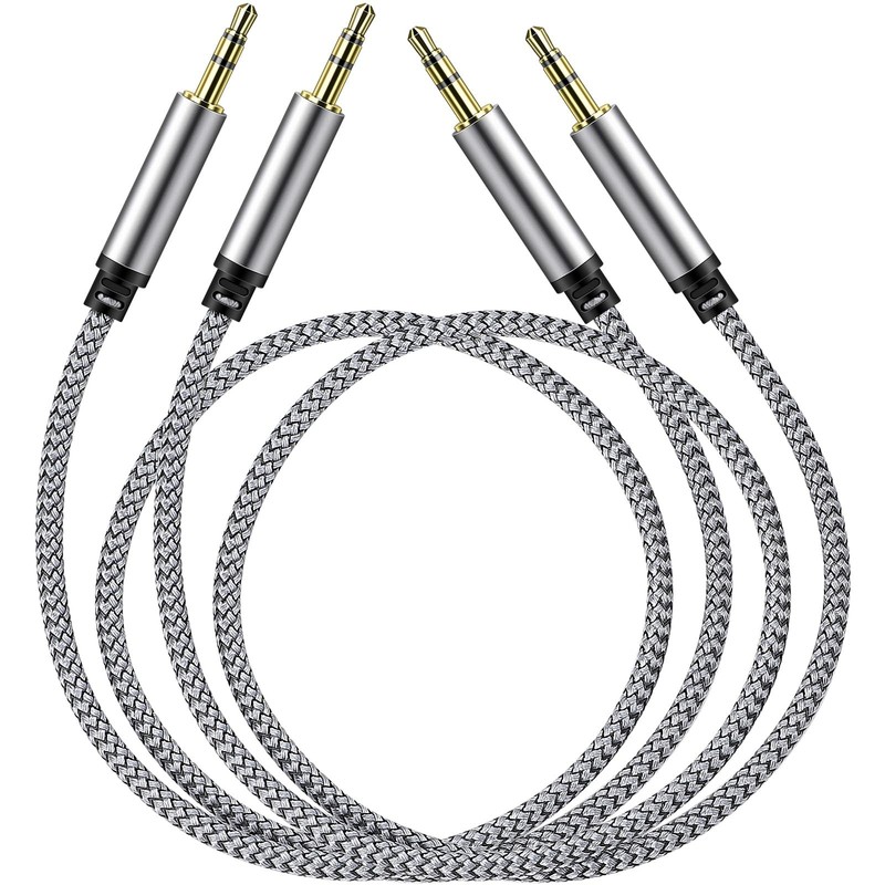 3.5mm Audio Aux Cable – 2 Pack 1.5ft Nylon Braided Hi-Fi Stereo Audio TRS Cab…