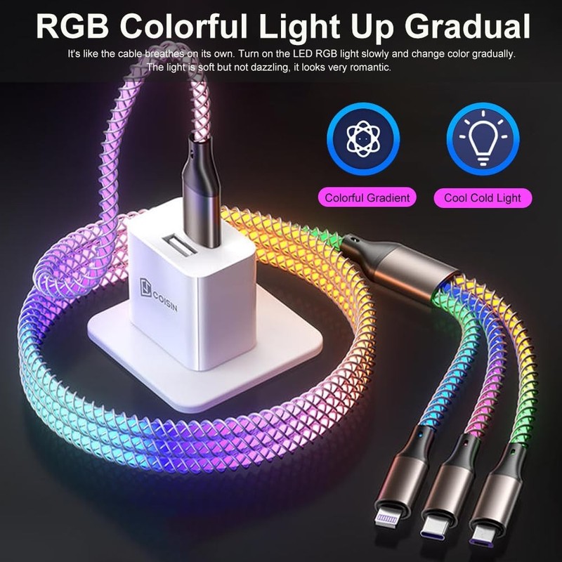 3 in 1 LED Fast Charging Cable for iPhone Micro USB Type C Charger Cord Gift USA gallery